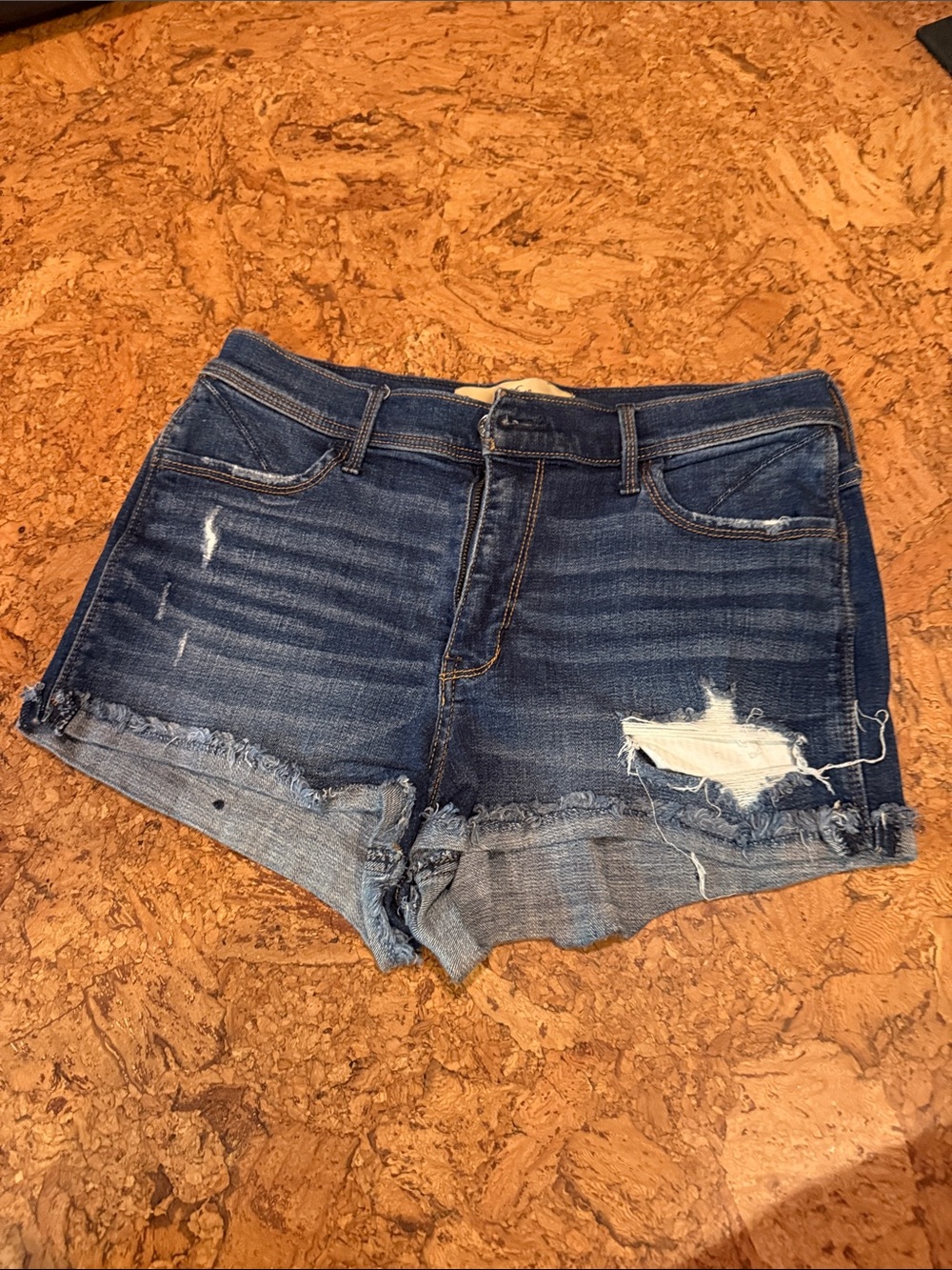 Hollister Distressed Dark Blue Denim Cutoff Shorts size 29 2in inseam